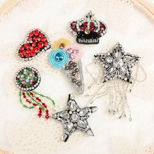 1PCS Tassel Star Crown Heart Ice Cream Rhinestones Bead Brooch Patches Applique sew on patch fashion clothing decoration patch