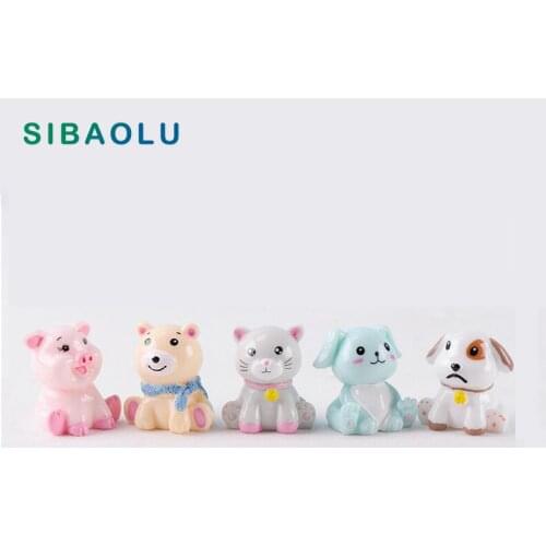 1pc Pig Dog Cat Figurine Miniature Animal Decoration mini fairy garden Cartoon animal statue resin craft Home Car Decoration