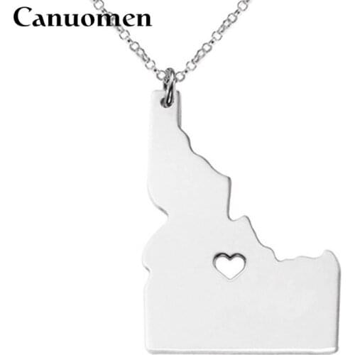 10pcs/lot Florida Map Pendant Necklace Idaho Georgia Hawaii US States Maps Charm Stainless Steel Necklaces Love Hometown Jewelry