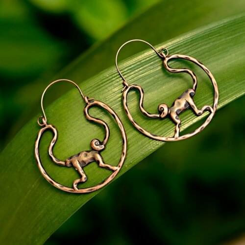 2019 Classic Cute Monkey Animal Round Drop Earrings For Women Vintage Unique Bronze Copper Earrings Brincos
