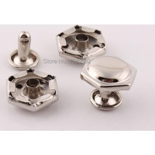 30sets/lot 14*10mm Silver Color Stud Rivets hexagon Shape for Clothes Shoes Belt Leather Craft