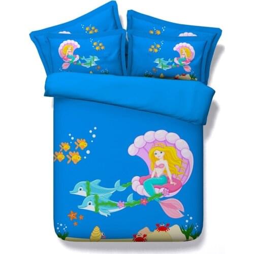 4PCS/Set/Lot 3D Bedding sets the little Mermaid kids girls Queen size super king twin duvet cover set bed sheet bedspread cartoo