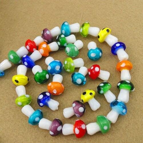 50pcs/lot Mix Color Handmade Lampwork Beads DIY Jewelry Making Craft Material Fashion Mushroom Shape Lampwork Glass Beads