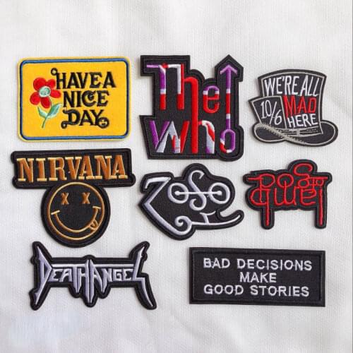 20pcs/lot Embroidery Patch Letter Flower Mad Who Angel Strange Clothing Decoration Sewing Accessory Iron Heat Transfer Applique