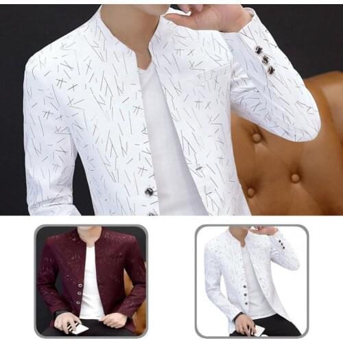 Cool Men Vintage Print Fake Pockets Blazer for Office Men Blazer Cool Men Vintage Print Fake Pockets Blazer for Office