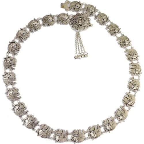 Bohemian Fashion Elephant Silver Color Body Chain Bell Tassel Carved Flower Belly chain lady Dance Gypsy Indian vintage jewelry