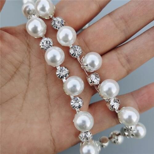 30cm Pearl Rhinestone Crystal Chain Bling Diamante Diamond Trim Ribbon Necklace Applique Gem Sparkle Wedding Dress 0.39" Width