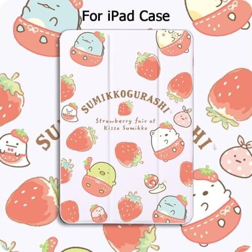 For iPad Air 2 Case Cute Strawberry For iPad Pro 11 Case 2020 Tablet Case Auto Sleep Wake For iPad Mini 5 PU Protect Skin Cases