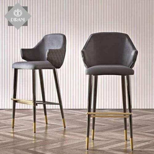 Black Bar Counter Stool Home Casual Cafe Furniture Stainless Steel Base Metal Custom High Bar Chairs leather Modern Bar Stools