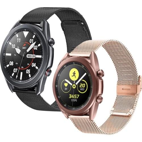 For Samsung Galaxy Watch 3 45mm band 20mm 22mm Solid Stainless Steel Wristbands Mesh Metal Bracelet for Galaxy Watch3 41mm Strap