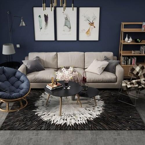 European Style Cow Skin Carpet Geometric Stitching Cowhide Rug Living Room Bedroom Black and White Leather Area Rug