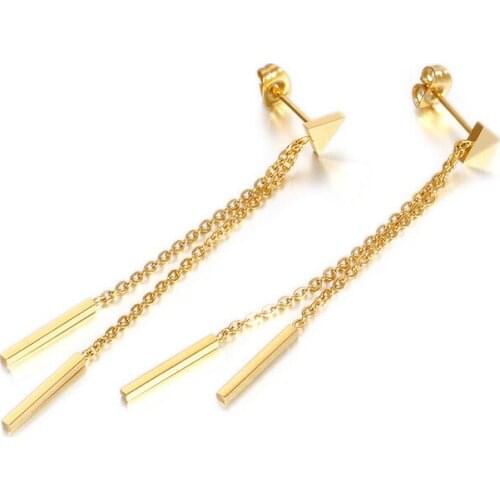 Geometric triangle tassel temperament long section fashion personality titanium steel Drop Earrings female