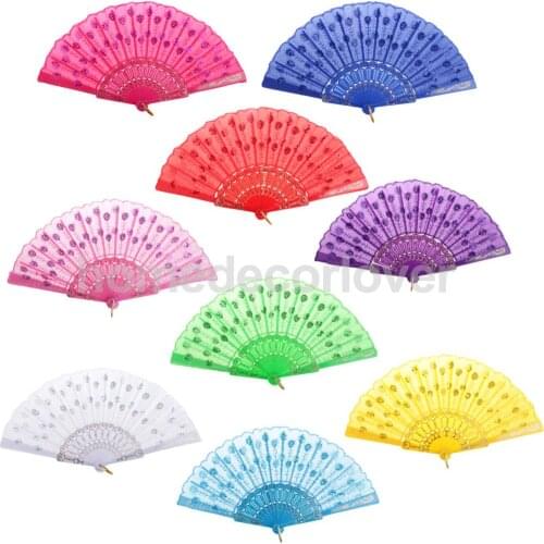 Spanish Folding Flower Silk Fabric Hand Fan Dance Wedding Party Pocket Girl Women Gift