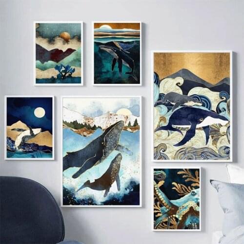 Modular Prints Mountain Moon Pictures Home Decor Whale Paintings Canvas Landscape Poster Abstract Bedroom Wall Art No Framework