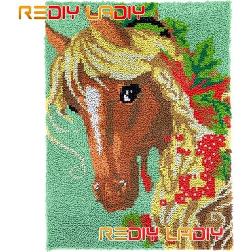 Latch Hook Rug Kits Miss Horses Plush Wall Hanging DIY Carpet Rug Chunky Yarn Arts Cushion Crocheted Floor Mat Hobby & Crafts