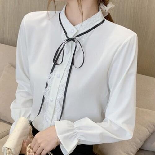 Autumn Long Sleeve Chiffon Blouse Shirt Blouse Women Blusas Mujer De Moda 2021 Stand Collar Chiffon Blouse Women Blouses D600