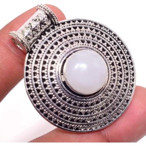 Rainbow Moonstone Pendant Silver Overlay over Copper , 47 mm, P5510