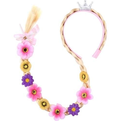 Girls Ribbon Braid Headband Shiny Flower Princess Hair Hoop Christmas Party Cosplay Headwear Decorations Dress Up Hair Accessory