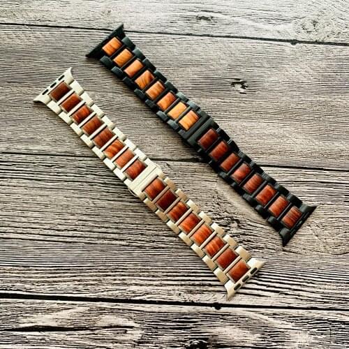Exquisite Stainless Steel Bamboo Wood Watchbands For Apple Watch 38mm 42mm 40mm 44mm Wooden For iWatch Strap Series 1 2 3 4 5