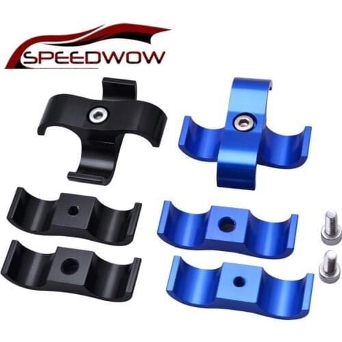 SPEEDWOW Blue Black 2Pcs 13mm Braided Rubber CPE Hose Line Clamp Aluminum Alloy Anodized Separator Divider Clamp Kit AN6