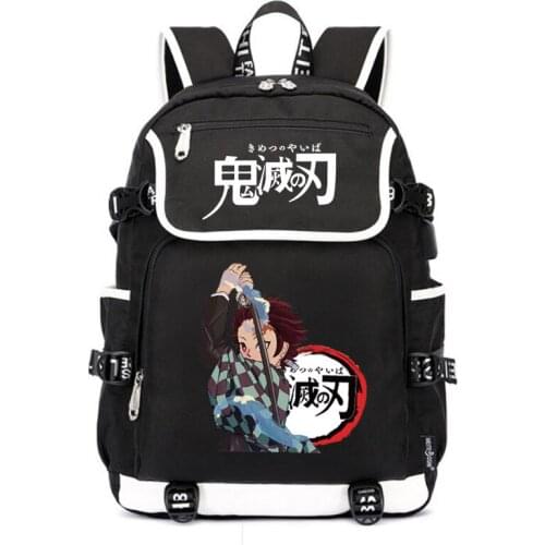 Demon Slayer Anime Bookbag Oxford School Bags USB Charging Laptop Bagpack Women Travel Backpack Kamado Tanjirou Cartoon Rucksack