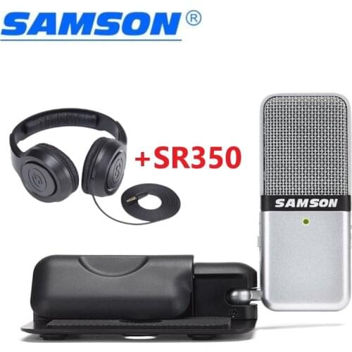 Samson Go Mic clip type portable USB microphone and SR350 headphone for computer voice recording music podcast streaming chat