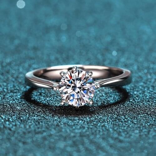 Silver 1 Carat Excellent Cut Diamond Test Passed D Color VVS1 Round Moissanite Ring Silver 925 Engagement Jewelry Female Gift