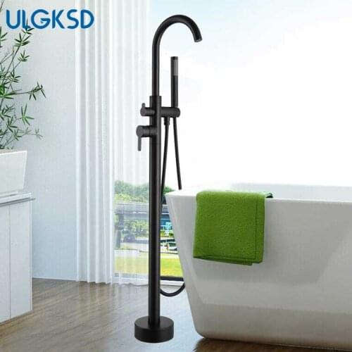 ULGKSD Black Brass Bathtub Tub Faucet Tub Filler Single Handle Free Stand Floor Tub Faucet Hot and Cold Water Mixer Tap