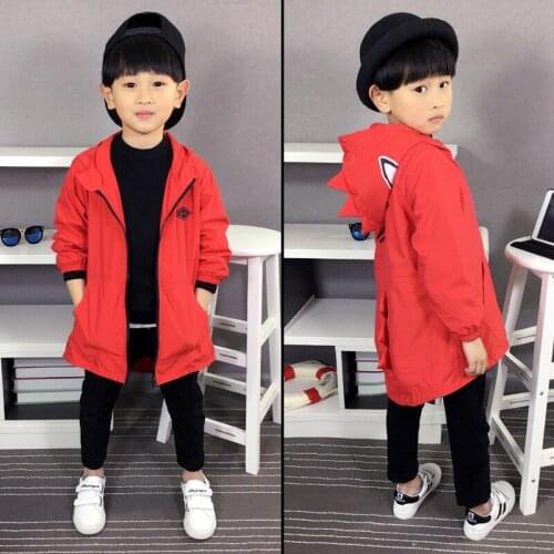 New autumn spring handsome little boy dinosaur jackets fashion trend with hat windbreaker coat