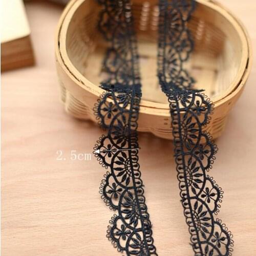 5 Meters Water Soluble Lace Fabric Braid Applique Craft Sew Hair Accessories 2.5cm Black Lace Flower Embroidered Ribbon Trim