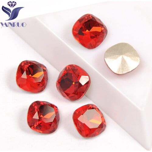YANRUO 4470 Cushion Cut Light Siam Sewn Rhinestones Crystals Pointback Red Strass Glass Crystal Sewing Claws DIY Craft