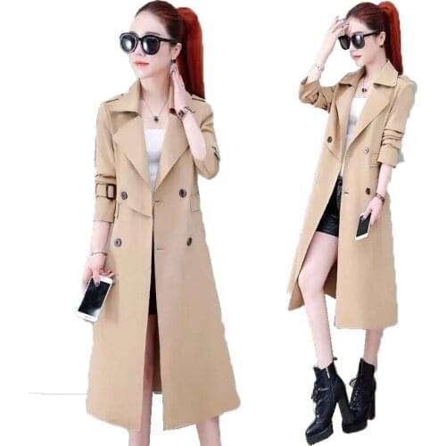 Windbreaker Women Button Suit Collar Mid-Length Style 2021 Spring Autumn Korean Loose Coat Female A-Font Solid Color Jacket A04