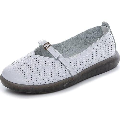 2020 Summer Mary Janes Flat Shoes Loafers Women Casual Sneakers Breathable Soft Nursing Shoes White Sneaker Mother Shoes A5117