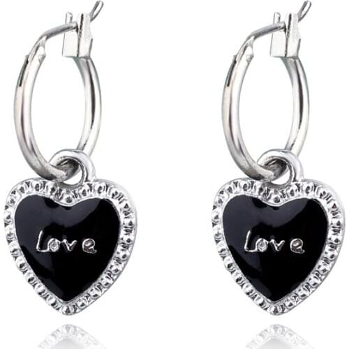 1Pair Korea Cute Simple Heart Hoop Earrings Women Trendy Black White Carving Love Crystal Heart Endless Circle Earrings Jewery