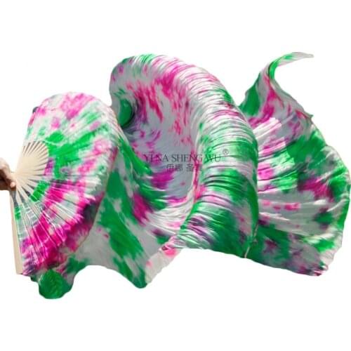 100% Silk Belly Dance Fans 1pc Right hand Handmade Dyed Belly Dance Silk Long Fan Gradient Color Fan Unisex 1pair Dance Fans New