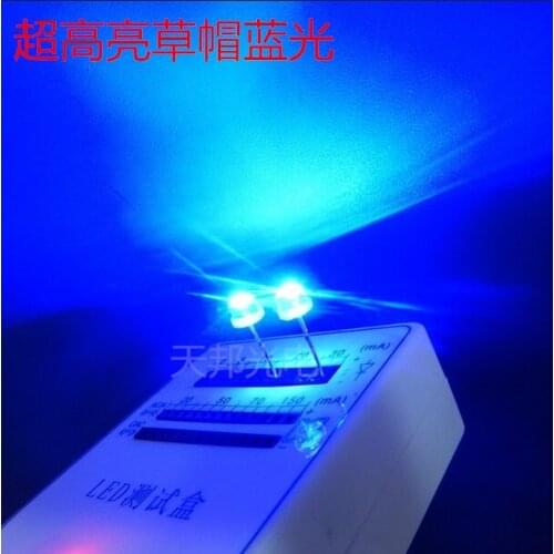 100PCS/LOT 5mm blue straw hat LED lamp beads super bright LED big core Light-emitting diodes (leds)