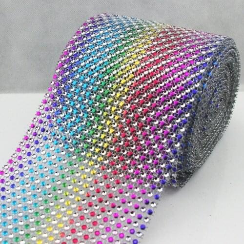 24 rows Rhinestone Mesh Ribbon Rainbow Diamante Wedding Table Runners Sparkle Wrap