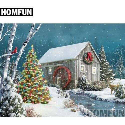 HOMFUN Full Square/Round Drill 5D DIY Diamond Painting "Christmas Snow house" 3D Embroidery Cross Stitch 5D Decor A00849