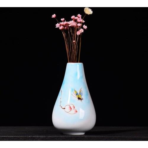 Butterfly Love Flowers Ceramic Vases Hand-Painted Vases Chinese White ceramic Elegant Flower Receptacle Table Decoration