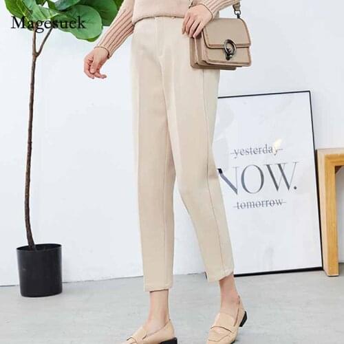 New Autumn and Winter Elastic Waist Harem Pants Woolen Capri-Pants Big Girl Plus Size Thicken Pants Women Padded Trousers 10942