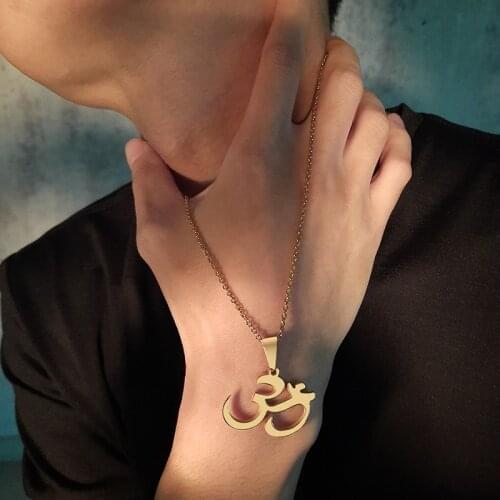 Buddhist Yoga Aum Om Ohm Sanskrit Pendant Chain Necklace Men India Outdoor Sport Women Bijoux Jewelry