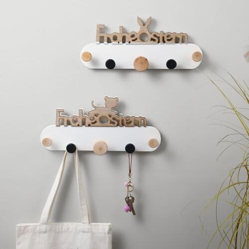 Wooden Animal Letter Hook Rack Wall Free Perforation Door Hanger Decorative Clothes Storage Rack