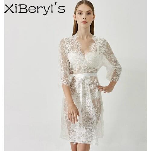 XiBeryls Elegant Full Flower France Lace Bride Honnymoon Robe For Wedding Patry