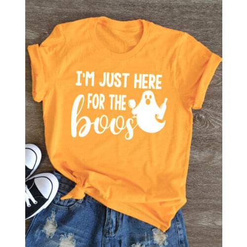 Pure Cotton I'm Just Here For The Boos Halloween Party T-shirt Cute Ghost Graphic Grunge Tee Shirt Top Funny Unisex Wine Tshirt