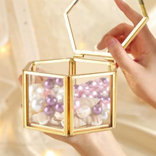 1Pc Portable Jewelry Storage Box Ladies Ornaments Container Wedding Ring Jewel Glass Case
