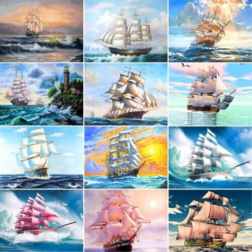 GATYZTORY 60x75cm Frame DIY Painting By Numbers Boat Landscape Picture By Numbers HandPainted Oil Painting DIY Gift Home Decor