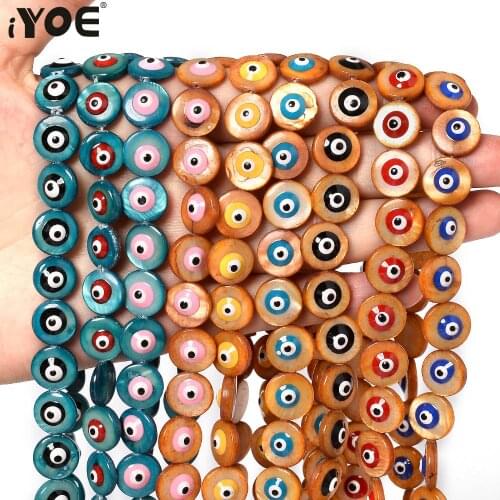 IYOE 34pcs/Lot 12mm Colorful Shell Beads Turkey Blue Evil Eye Beads For Jewelry Making Bracelet Anklet Earring DIY Gift