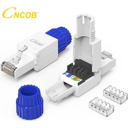 CNCOB Cat6a RJ45 Plug Tool-less Connector Cat6 Crimp Free Ethernet Cable Crystal Head Reusable Network Termination