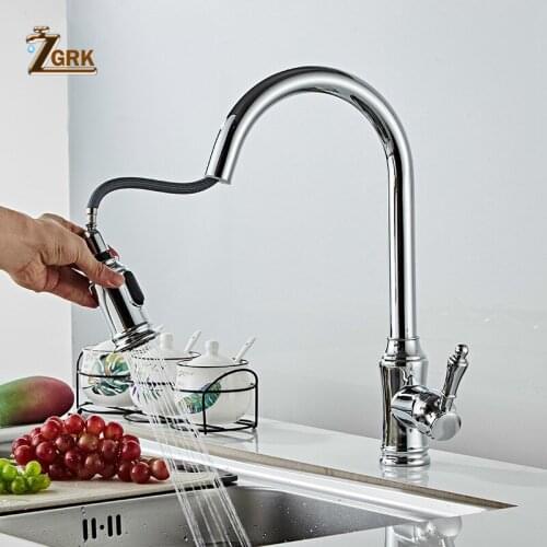 Kitchen Faucet Deck Mounted Blackened Pull Down Kitchen FaucetS Single Hole Brass Chrome Water Tap Torneiras de cozinha