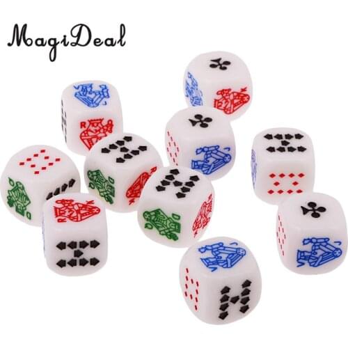 MagiDeal Hot Sale Acrylic 10Pcs 12mm Six Sided Poker Dice for Casino Poker Card Game Favours for Fun Family Pub Game Dice Toy